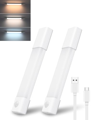 OUSIDE Schrankbeleuchtung mit Bewegungsmelder, 20cm 2 Stück Unterbauleuchte Küche LED, 3 Farbmodi Dimmbar 3000K/4000K/6000K,Kabellos Akku Lampe USB Wiederaufladbar Schranklicht Lichtleiste Leiste von OUSIDE