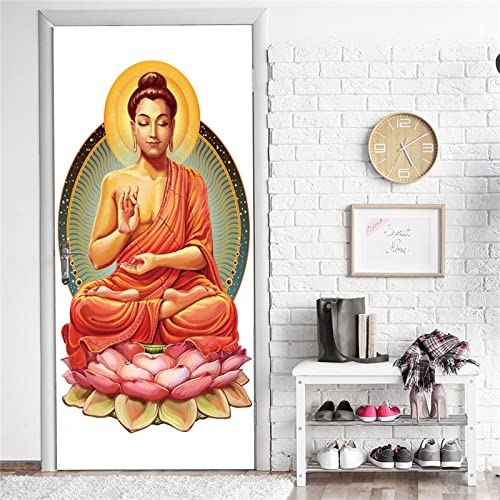 3D Türaufkleber Farbige Buddha-Statue Türtapete Selbstklebend Türposter 90X200Cm Fototapete Türfolie Wasserdichte Abnehmbare Pvc Türtapete Innentür Schlafzimmer Küche Bad Home Deko von OUSIKA