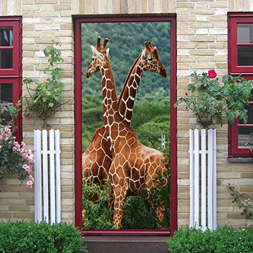 3D Türaufkleber Modetier Giraffe 90X200Cm Türtapete Selbstklebend Türposter - Fototapete 3D Effekt Türfolie Poster Tapete Wandtattoo Diy Selbstklebende Wandbild Pvc Wasserdichte Tapete von OUSIKA