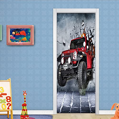 3D Türaufkleber Pvc Wasserdichte Selbstklebe Abnehmbare Aufkleber 77X200Cm Roter Lkw Poster Fototapete Wohnzimmer Schlafzimmer Bad Türtapete Kunst Wandwandaufkleber von OUSIKA