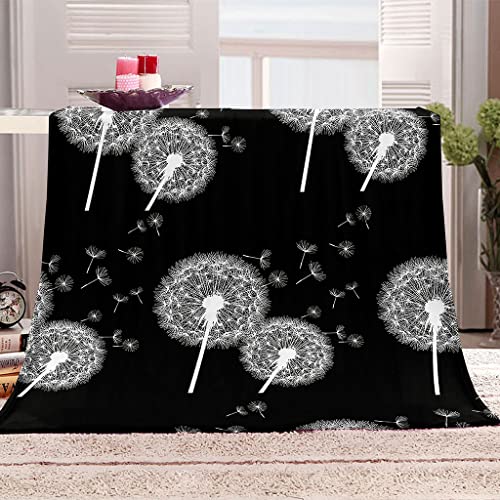 Kuscheldecke Flauschig Decke Flanell Fleecedecke 3D Schwarzer Und Weißer Löwenzahn Weich Deckeldecke Wohndecke Für Bett Sofa Schlafzimmer 150x200Cm Sofadecke Tagesdecke Weiche Plüsch Decke Blanket von OUSIKA