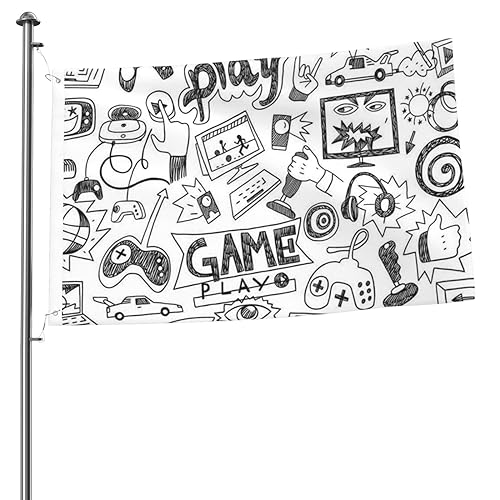Monochrome Gaming-Flagge im Skizzenstil, 6 x 90 cm, Polyester, doppelseitig, Gartenflaggen, langlebig, Willkommensflaggen, Banner, Outdoor-Dekoration für Innenhof, Veranda, Rasen von OUSIKA