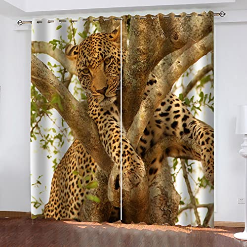 OUSIKA Abdunkelnde Vorhänge Mit Ösen Gardinen Wohnzimmer 140x200 cm Verdunkelungsvorhang Ösenvorhang 2Er Set, Thermo Vorhang 3D Tier Leopard Blickdicht Schlafzimmer Gardinen Für Alle Fenster von OUSIKA