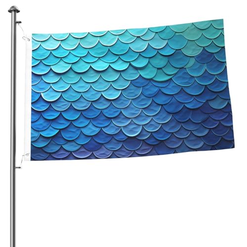 Ozeanblaue Meerjungfrau-Fischschuppen-Flagge, 6,1 x 91,4 cm, Polyester, doppelseitig, Gartenflaggen, langlebig, Willkommensflaggen, Banner, Outdoor-Dekoration für Innenhof, Veranda, Rasen von OUSIKA