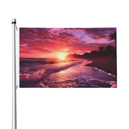 Rosa Strand Sonnenuntergang Flagge 90 x 150 cm Polyester doppelseitige Gartenflaggen langlebige Willkommensflaggen Banner Outdoor-Dekoration für Hof, Veranda, Rasen von OUSIKA