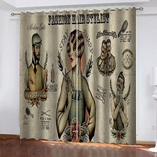 Thermovorhang 3D Fashion Barber Shop Poster Digitaldruck Vorhang Blickdicht Vorhänge Verdunkelungsvorhang Gardinen Mit Ösen 2Er Set 140x160Cm Für Kinderzimmer Für Wohnzimmer Für Schlafzimmer, Wärme von OUSIKA