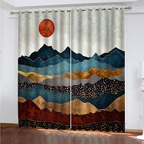 Wohnzimmer Vorhänge 3D Abstrakte Berge Landschaft Extra Lange Gardinen Und Vorhänge, Blickdichte Vorhänge Für Schlafzimmer Wohnzimmer Kinder Jungen 280x260 Cm Verdunkelungsvorhänge, Fenstervorhänge von OUSIKA