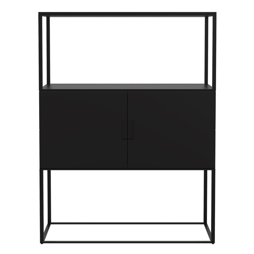 OUT OBJEKTE UNSERER TAGE - Fischer Design 03 Highboard 90x38x117cm - schwarz/MDF lackiert/mit 2 Türen ohne Einlegeböden/Gestell Stahl schwarz pulverbe von OUT OBJEKTE UNSERER TAGE
