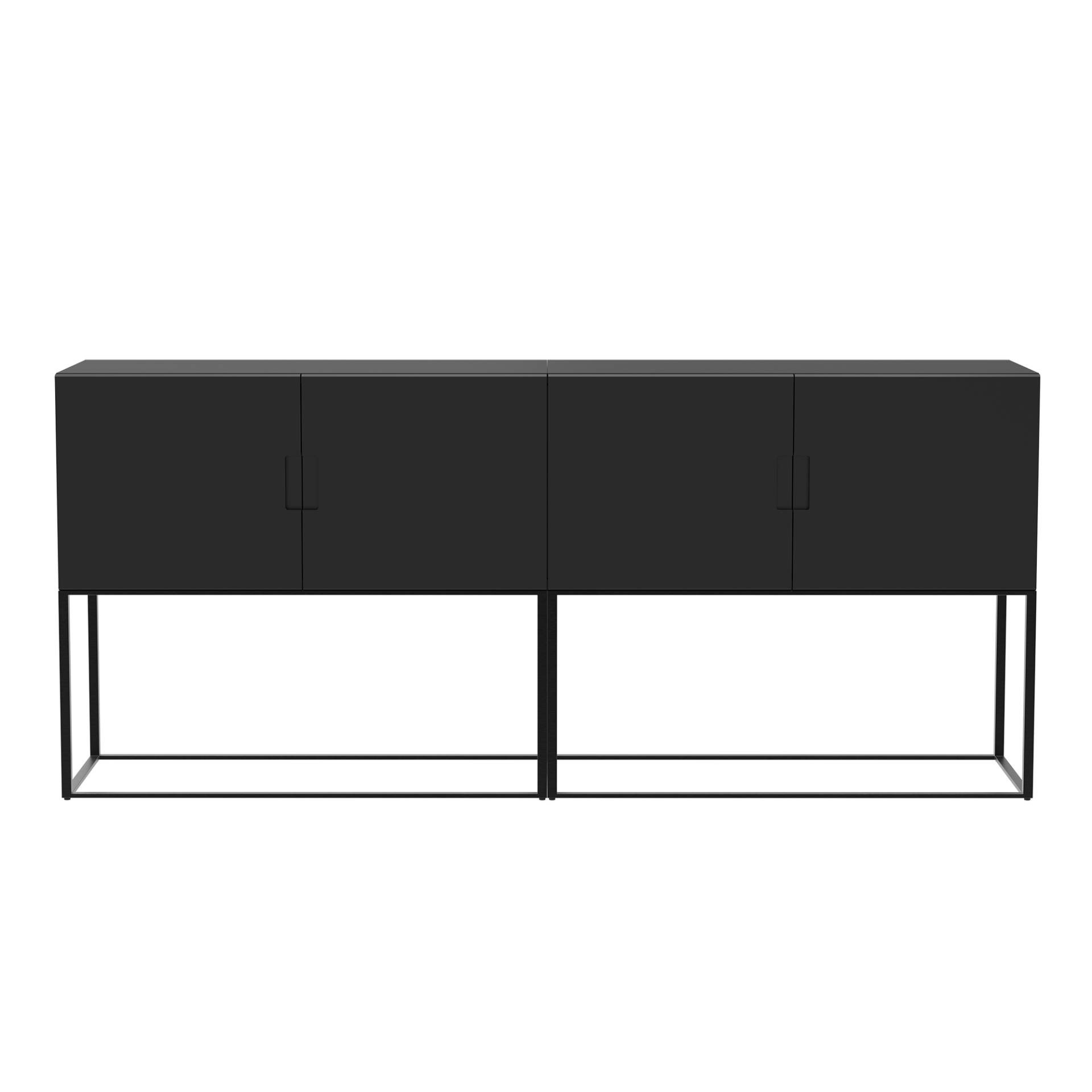 OUT OBJEKTE UNSERER TAGE - Fischer Design 09 Sideboard 180x38x78cm - schwarz/MDF lackiert/2x Fach mit 2 Türen ohne Einlegeböden/Gestell Stahl schwarz. von OUT OBJEKTE UNSERER TAGE