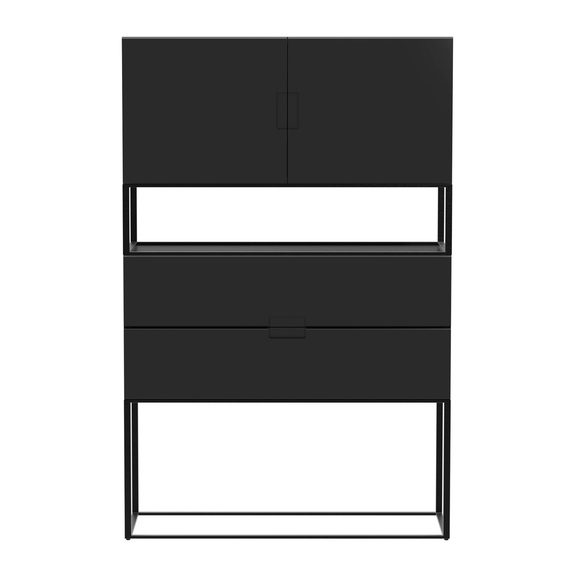 OUT OBJEKTE UNSERER TAGE - Fischer Design 28 Sideboard 90x38x136,5cm - schwarz/MDF lackiert/mit 2 Schubladen/1x Fach mit 2 Türen ohne Einlegeböden/Ges von OUT OBJEKTE UNSERER TAGE