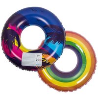 2er Set Schwimmring aufblasbar Pride Regenbogen Retro Palmen 90cm Schwimmreifen Vinyl von OUT OF THE BLUE