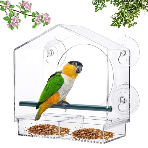 Fenster Vogelfutterspender, 21,5 x 20,5 x 10 cm, 1 Stück Groß Fenster Vogelfutterhaus, Transparent Vogelfutterstation aus Acryl Futterspender, mit 4 Saugnäpfen und 1 Standvogelstock, für Balkon von OUTALIZ