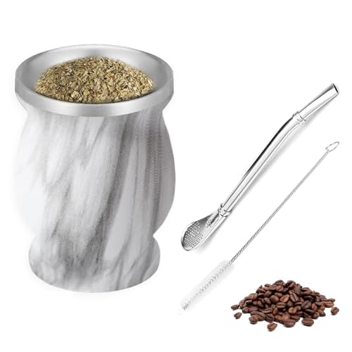 Mate Teebecher Set,Matebecher Edelstahl Doppelwand Isolier Design, 260ml Mate Tee Set, mit Strohhalmlöffel und Reinigungsbürste,Mate Strohhalm aus Edelstahl, für Mate Tee, Kaffee Mate Teebecher Set,Matebecher Edelstahl Doppelwand Isolier Design, 260ml Mate Tee Set, mit Strohhalmlöffel und Reinigungsbürste,Mate Strohhalm aus Edelstahl, für Mate Tee, Kaffee von OUTALIZ