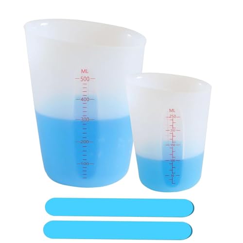 Messbecher aus Silikon, 2 Stück Klein Messbecher, Silikon Messbecher Set 250ml 500ml, mit 2 Stück Rührstab aus Silikon,Klein Messbecher, Silikonbecher, Silikonbecher Zum Gießen(Weiß) von OUTALIZ