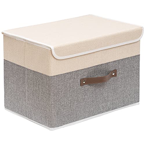 OUTBROS 1 Stück Aufbewahrungsboxen mit Deckel, 45 x 30 x 30 cm, faltbare Stoffboxen, Aufbewahrungskörbe, Organizer für Kleidung, Bücher, beige/grau ST02BGL1 von OUTBROS