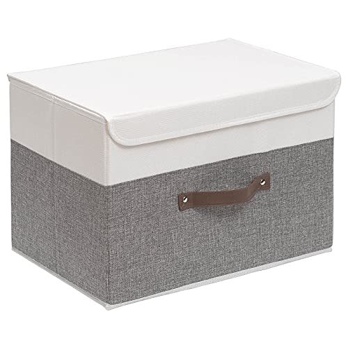 OUTBROS 1 Stück Aufbewahrungsboxen mit Deckel, 45 x 30 x 30 cm, faltbare Stoffboxen, Aufbewahrungskörbe, Organizer für Kleidung, Bücher, grau/weiß ST02WGL1 von OUTBROS