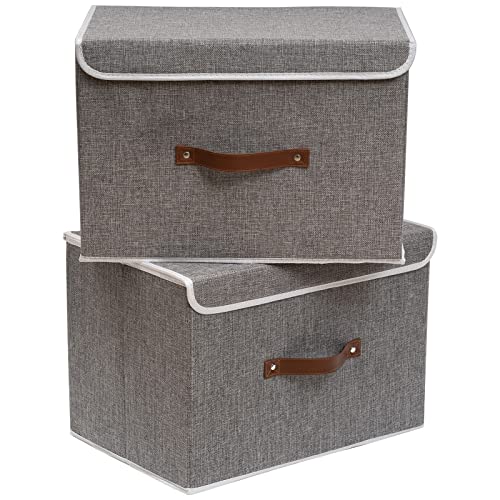 OUTBROS 2 Stück Aufbewahrungsboxen mit Deckel, 38 x 25 x 25 cm, faltbare Stoffboxen, Aufbewahrungskörbe, Organizer für Kleidung, Bücher, grau ST02GS2 von OUTBROS