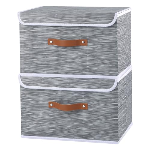 OUTBROS 2-Teilige Aufbewahrungsbox, Korb Aufbewahrung, Kisten Organizer Mit Deckel, Stoff Aufbewahrungswürfel mit Griff, Lagerraum für Kleidung im Schlafzimmer, 33 x 23 x 20 cm, Nadelstreifen von OUTBROS
