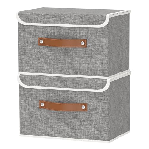 OUTBROS 2-Teilige Aufbewahrungsbox Mit Deckel, Stoff Aufbewahrungswürfel mit Griff, Kisten Aufbewahrung, Lagerraum für Kleidung im Schlafzimmer, 38 x 25 x 25 cm, Grau OUTBROS 2-Teilige Aufbewahrungsbox Mit Deckel, Stoff Aufbewahrungswürfel mit Griff, Kisten Aufbewahrung, Lagerraum für Kleidung im Schlafzimmer, 38 x 25 x 25 cm, Grau von OUTBROS