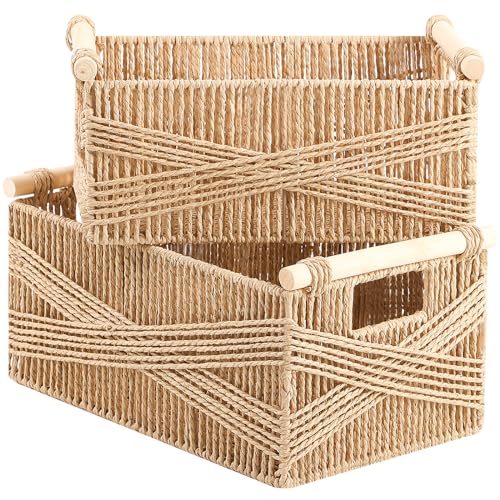 OUTBROS 2er Set Aufbewahrungskorb Geflochten, Boho Dekor gewebte Körbe mit Griff, Dekorative Arbeitsplatte Toilettentank Regal Schrank Organizer für Schlafzimmer Wohnzimmer, Natürlich,Große Größe OUTBROS 2er Set Aufbewahrungskorb Geflochten, Boho Dekor gewebte Körbe mit Griff, Dekorative Arbeitsplatte Toilettentank Regal Schrank Organizer für Schlafzimmer Wohnzimmer, Natürlich,Große Größe von OUTBROS