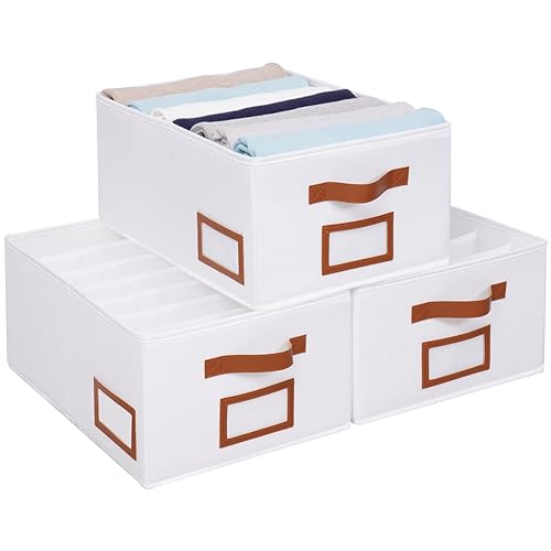 OUTBROS 3 Stück Groß Schubladen Ordnungssystem Kleiderschrank Schrank Organizer Faltbare Aufbewahrungsboxen Stoff Kleideraufbewahrung,Weiß von OUTBROS