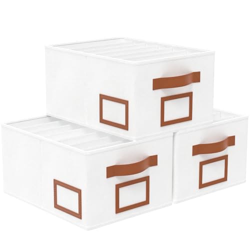 OUTBROS 3 Stück Aufbewahrungsboxen, Kleiderschrank Organizer, boxen aufbewahrung, Stoff Kleideraufbewahrung Organisation mit Fächern, für Hosen, Hemden, 40x30x20cm, Weiß von OUTBROS