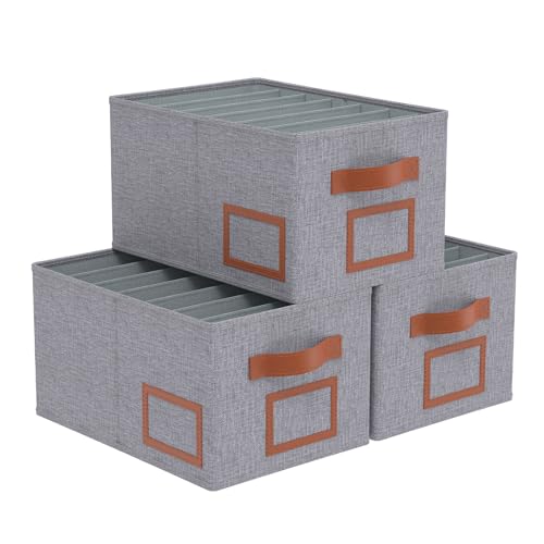 OUTBROS 3 Stück Kleiderschrank Organizer, boxen aufbewahrung, Faltbare Aufbewahrungsboxen, Stoff Kleideraufbewahrung Organisation mit Fächern, für Hosen, Hemden, 38x26x20cm, Grau von OUTBROS