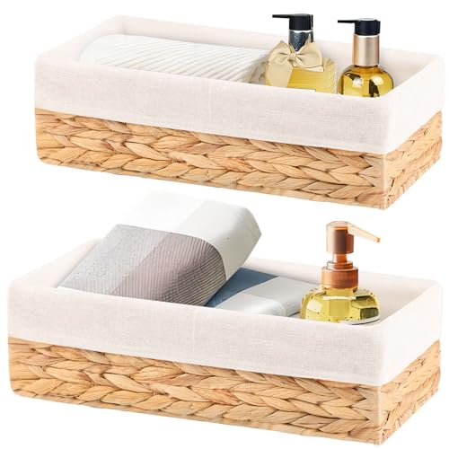 OUTBROS Aufbewahrungskorb geflochte, Organizer Körbchen in Regale, Klopapier Aufbewahrung Körbe, Deko Aufbewahrungsbox mit Futter, 2-Pack, Wasserhyazinthe von OUTBROS