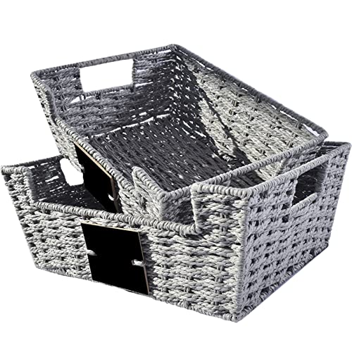 OUTBROS Körbchen Geflochten,Rattankorb aus Gewebtem, Deko Aufbewahrungskörbe, Organizer korb in Shelf, Arbeitsplatte Regal Schrank Organizer,Papierseil Grau, 2er Set von OUTBROS