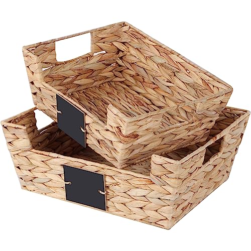 OUTBROS Aufbewahrungskorb geflochten, 2er Set Rattankorb aus gewebtem, Deko Aufbewahrungsbox, Organizer Körbchen in Shelf, Arbeitsplatte Regal Schrank Organizer, Wasserhyazinthe von OUTBROS