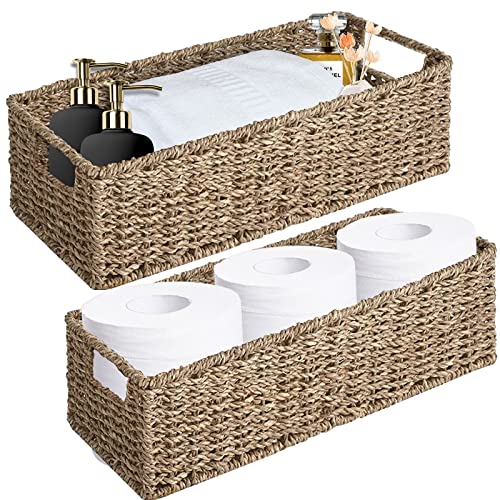 OUTBROS Aufbewahrungskorb geflochten, 2er Set Rattankorb aus gewebtem, Deko Aufbewahrungsbox, Organizer Körbchen in Shelf, Arbeitsplatte Toilettentank Regal Schrank Organizer, Seegras von OUTBROS