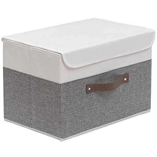 OUTBROS 1 Stück Aufbewahrungsboxen mit Deckel, 38 x 25 x 25 cm, faltbare Stoffboxen, Aufbewahrungskörbe, Organizer für Kleidung, Bücher, grau/weiß ST02WGS1 von OUTBROS