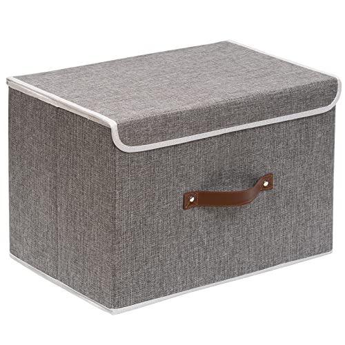 OUTBROS 1 Stück Aufbewahrungsboxen mit Deckel, 38 x 25 x 25 cm, faltbare Stoffboxen, Aufbewahrungskörbe, Organizer für, Kleidung, Bücher, grau ST02GS1 von OUTBROS