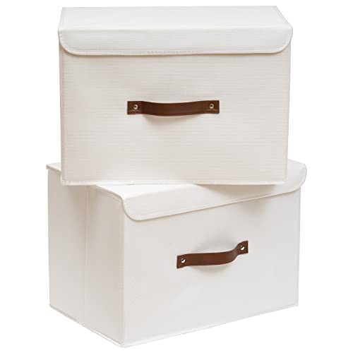 OUTBROS 2 Stück Aufbewahrungsboxen mit Deckel, 45 x 30 x 30 cm, faltbare Stoffboxen, Aufbewahrungskörbe, Organizer für, Kleidung, Bücher, weiß ST02WL2 von OUTBROS
