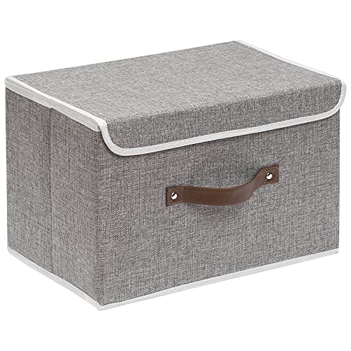 OUTBROS Große faltbare Aufbewahrungsbox mit Deckel, Leinenstoff für Kleidung, Regal, Korb für Handtücher, Bücher, Kleidung, 33 x 23 x 20 cm (Grau, 1-Pack) von OUTBROS