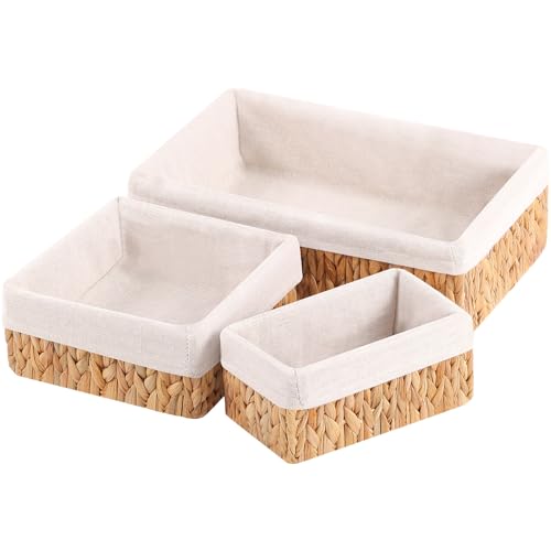 OUTBROS Körbchen Geflochten, Organizer Aufbewahrungskörbe in Regale, Klopapier Aufbewahrung Körbe, Deko Aufbewahrungsbox mit Futter, 3-Pack, Wasserhyazinthe von OUTBROS