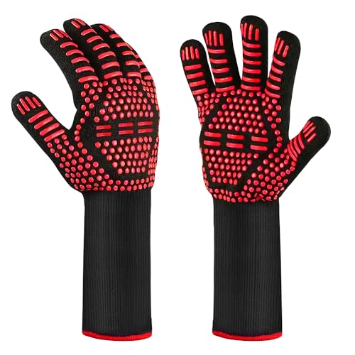 Grillhandschuhe Hitzebeständig Ofenhandschuhe Feuerfeste Handschuhe Backhandschuhe - OUTDOUSE BBQ Topfhandschuhe Kochhandschuhe für Kochen Backen, Rot von OUTDOUSE