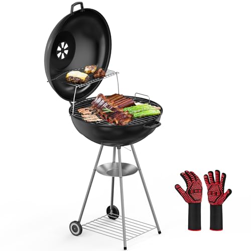 Holzkohlegrill mit Deckel-Holzkohlegrill, 57 cm,Premium Grill Grillrost & Deckel,mit Grillhandschuhe - Grill für 4-8 Personen,Für Camping & Gartenparty von OUTDOUSE