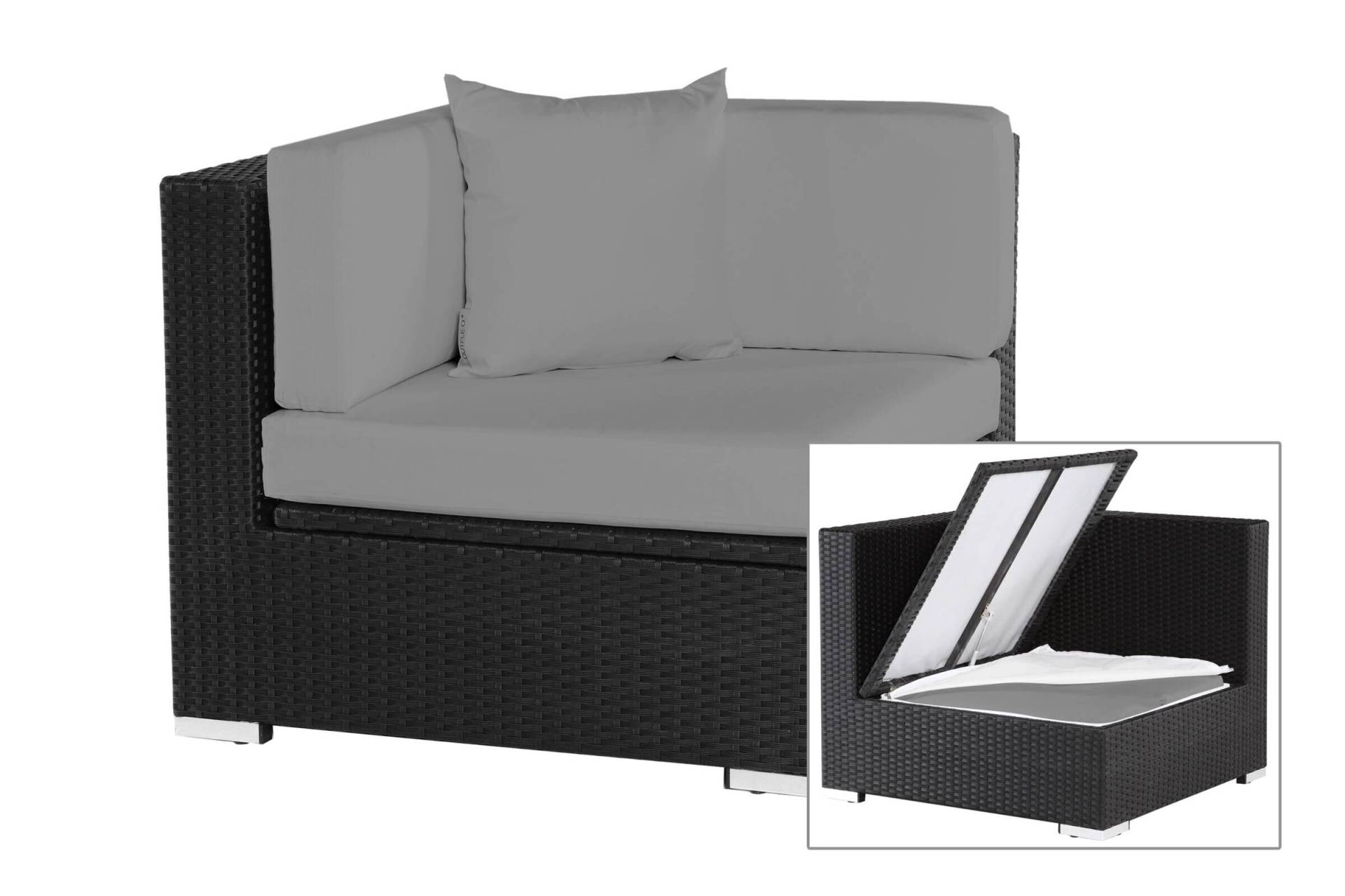 B-Ware: OUTFLEXX Eckelement, schwarz, Polyrattan, inkl. Polster und Kissen, wasserfeste Kissenbox von OUTFLEXX