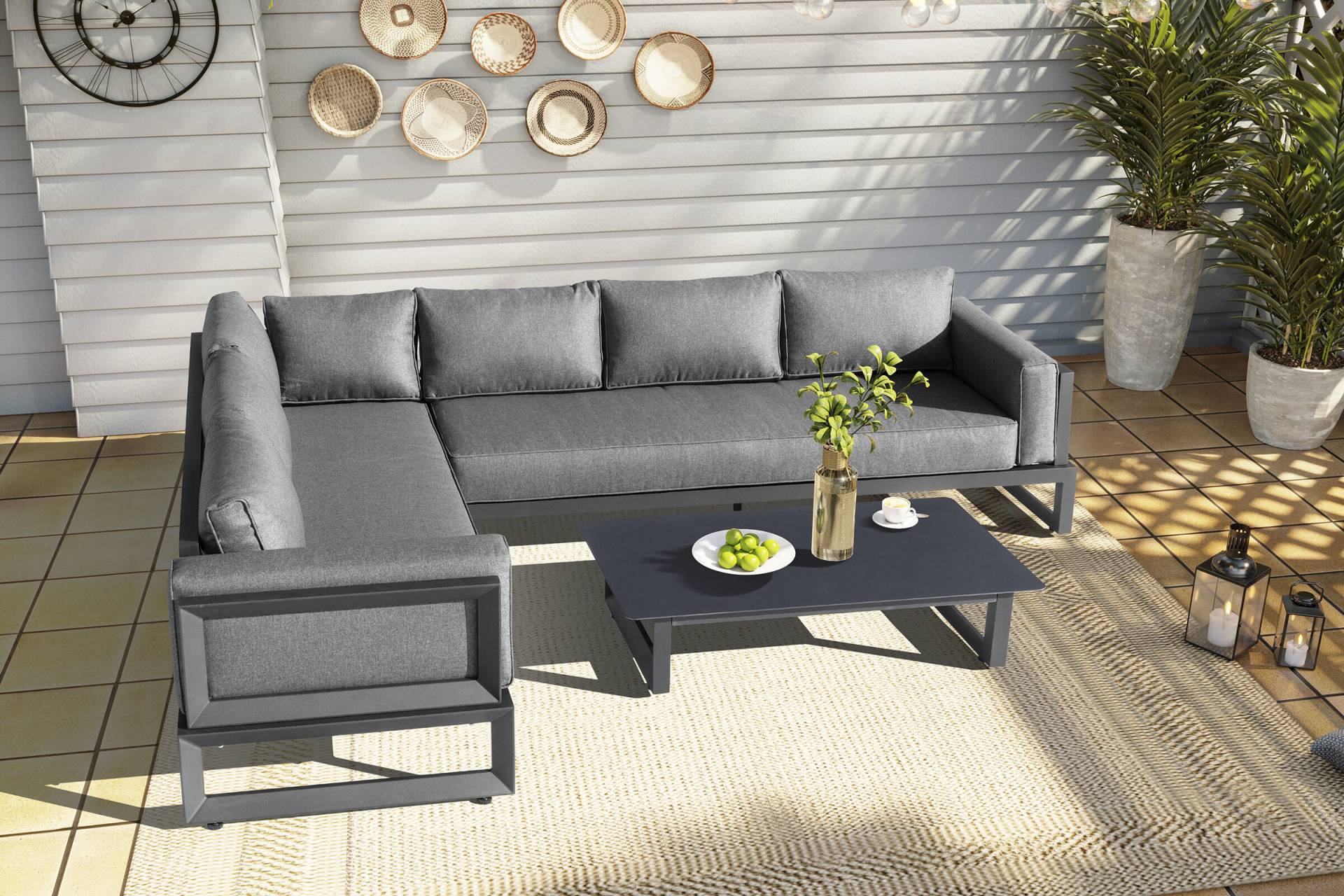 B-Ware: OUTFLEXX Ecklounge, anthrazit matt/dunkelgrau, Alu/Spuncrylic, 3-tlg., Tisch 110x62cm, 5-6 Pers von OUTFLEXX