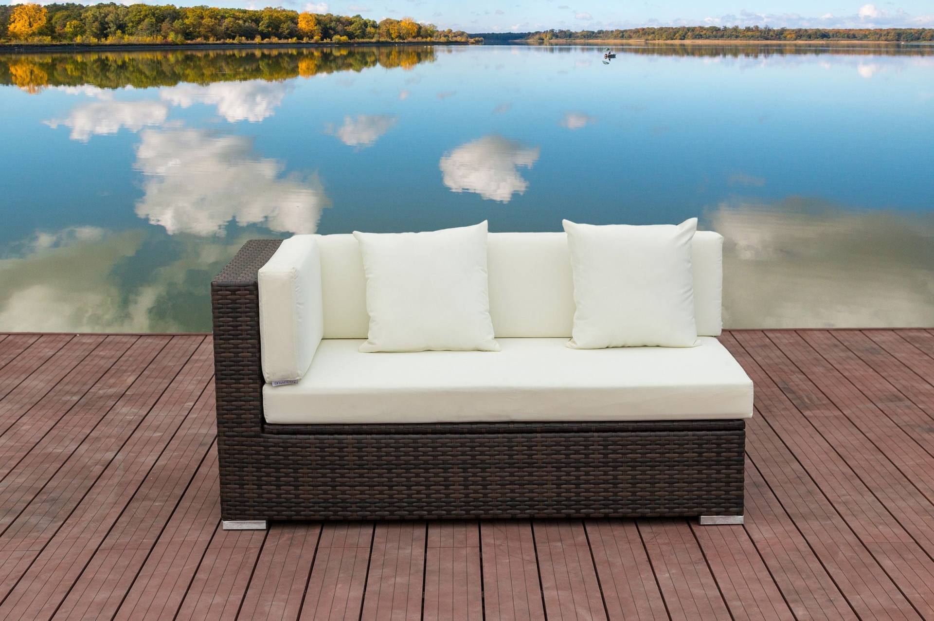 OUTFLEXX 2-Sitzer Ecksofa, braun marmoriert, Polyrattan, 145 x 85 x 70 cm, wasserfeste Kissenbox, Armlehne re. von OUTFLEXX