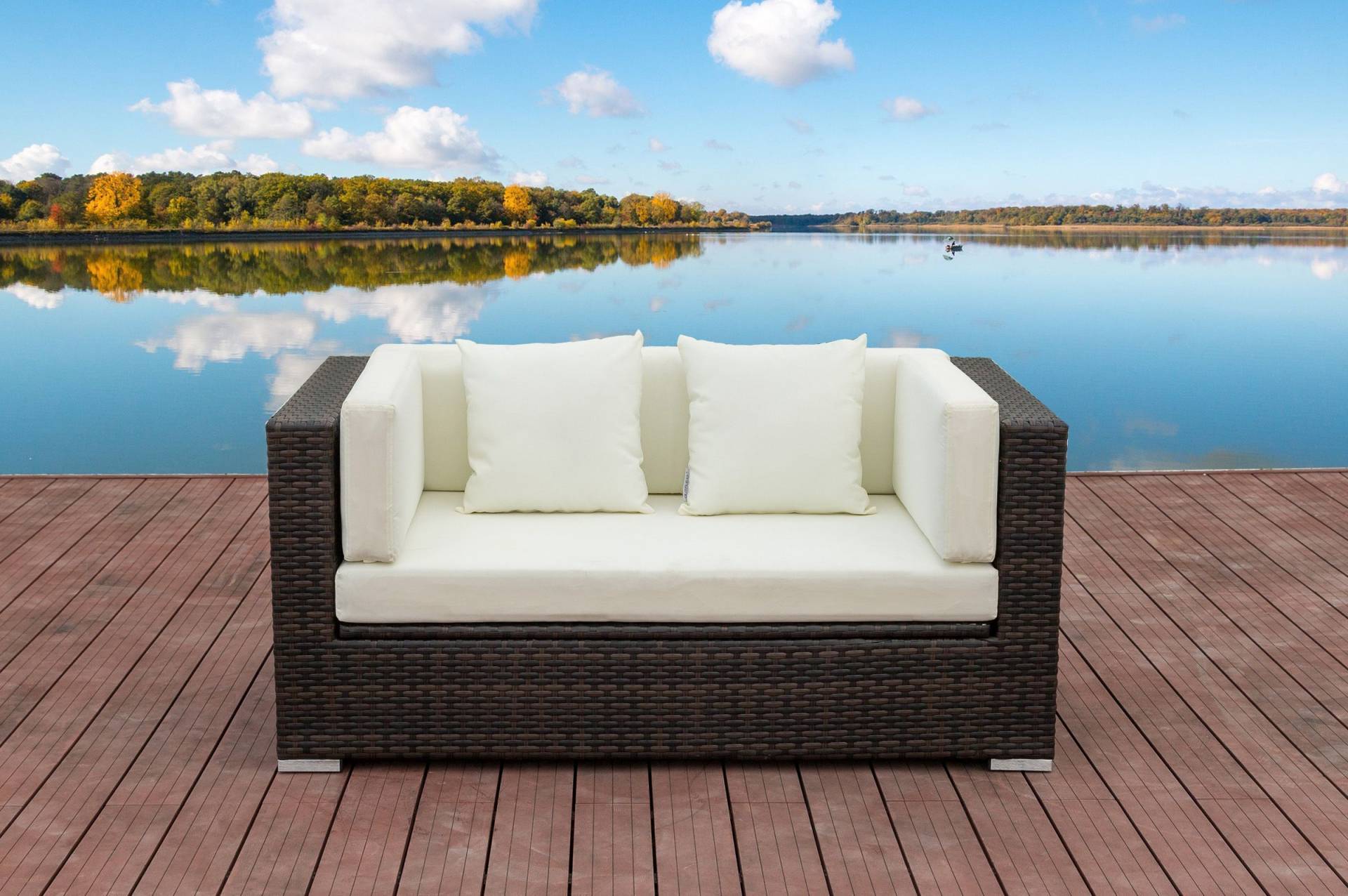 OUTFLEXX 2-Sitzer Sofa, braun marmoriert, Polyrattan, 152 x 85 x 70 cm, wasserfeste Kissenbox von OUTFLEXX