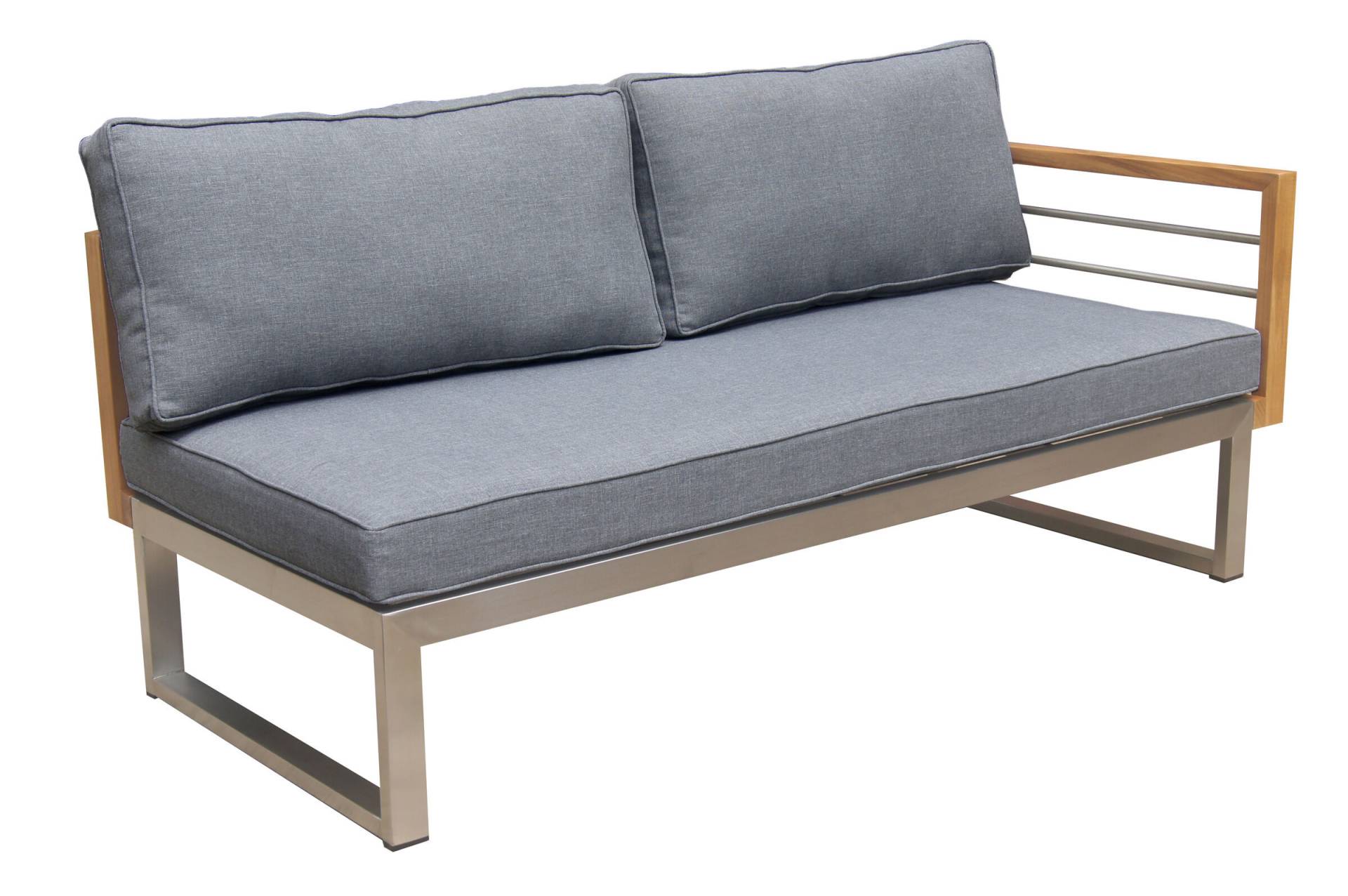 OUTFLEXX 2-Sitzer Sofa, natur / grau, FSC-Teak / Edelstahl / Olefin, 165x74x64 cm, Armlehne links von OUTFLEXX