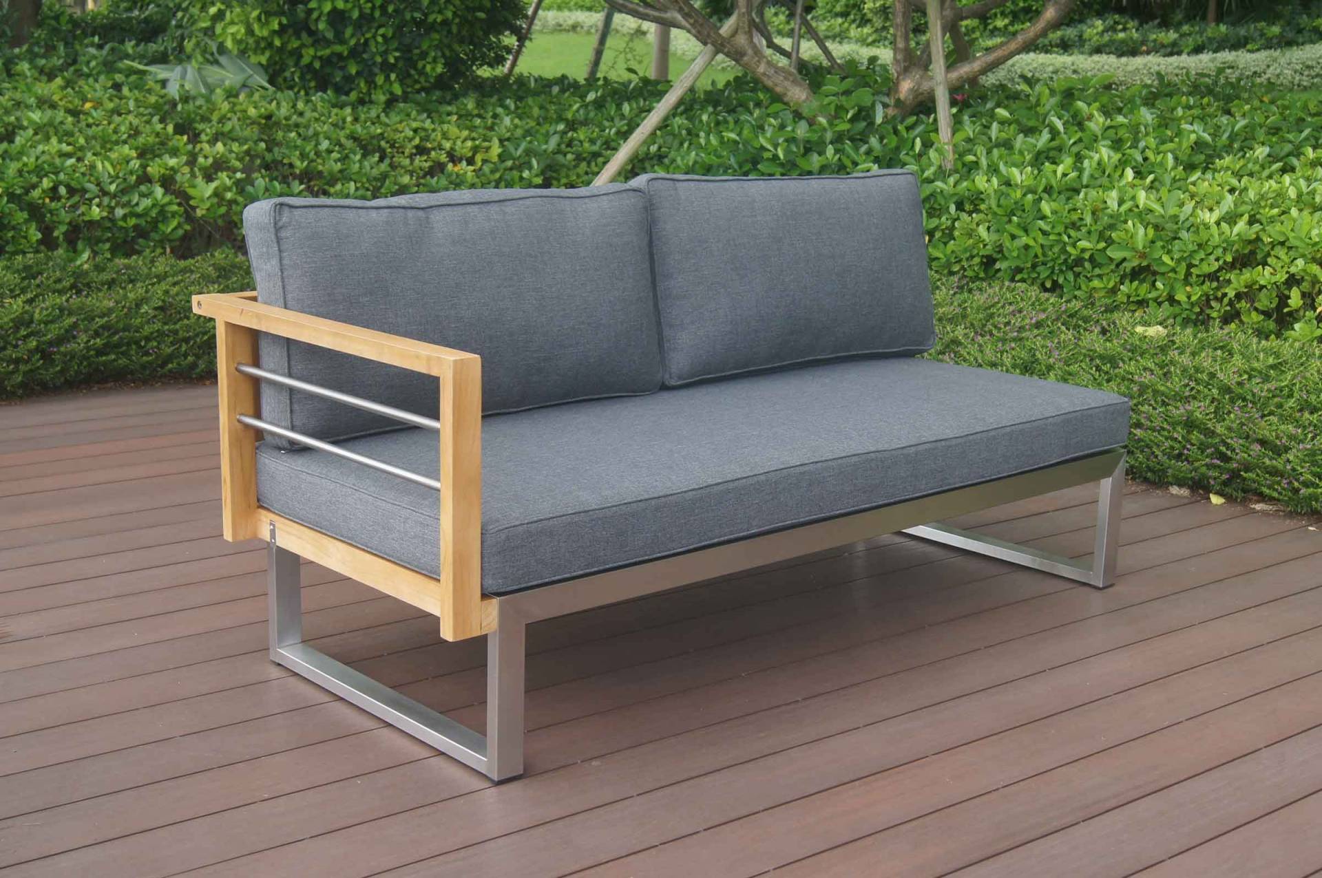 OUTFLEXX 2-Sitzer Sofa, natur / grau, FSC-Teak / Edelstahl / Olefin, 165x74x64 cm, Armlehne rechts von OUTFLEXX