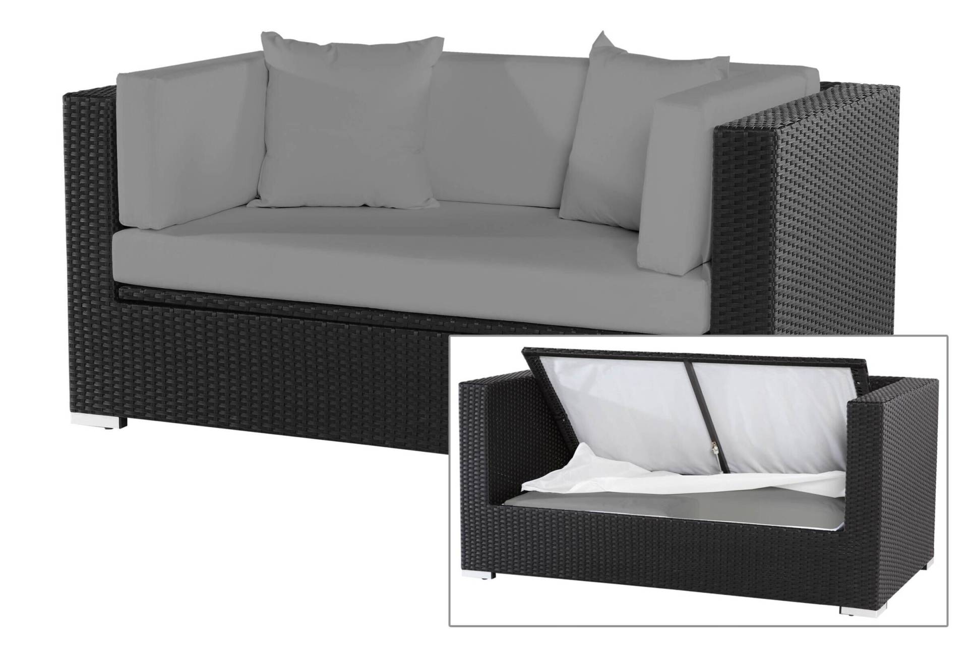 OUTFLEXX 2-Sitzer Sofa, schwarz, Polyrattan 152x85x70cm, inkl. Polster und wasserfeste Kissenbox von OUTFLEXX
