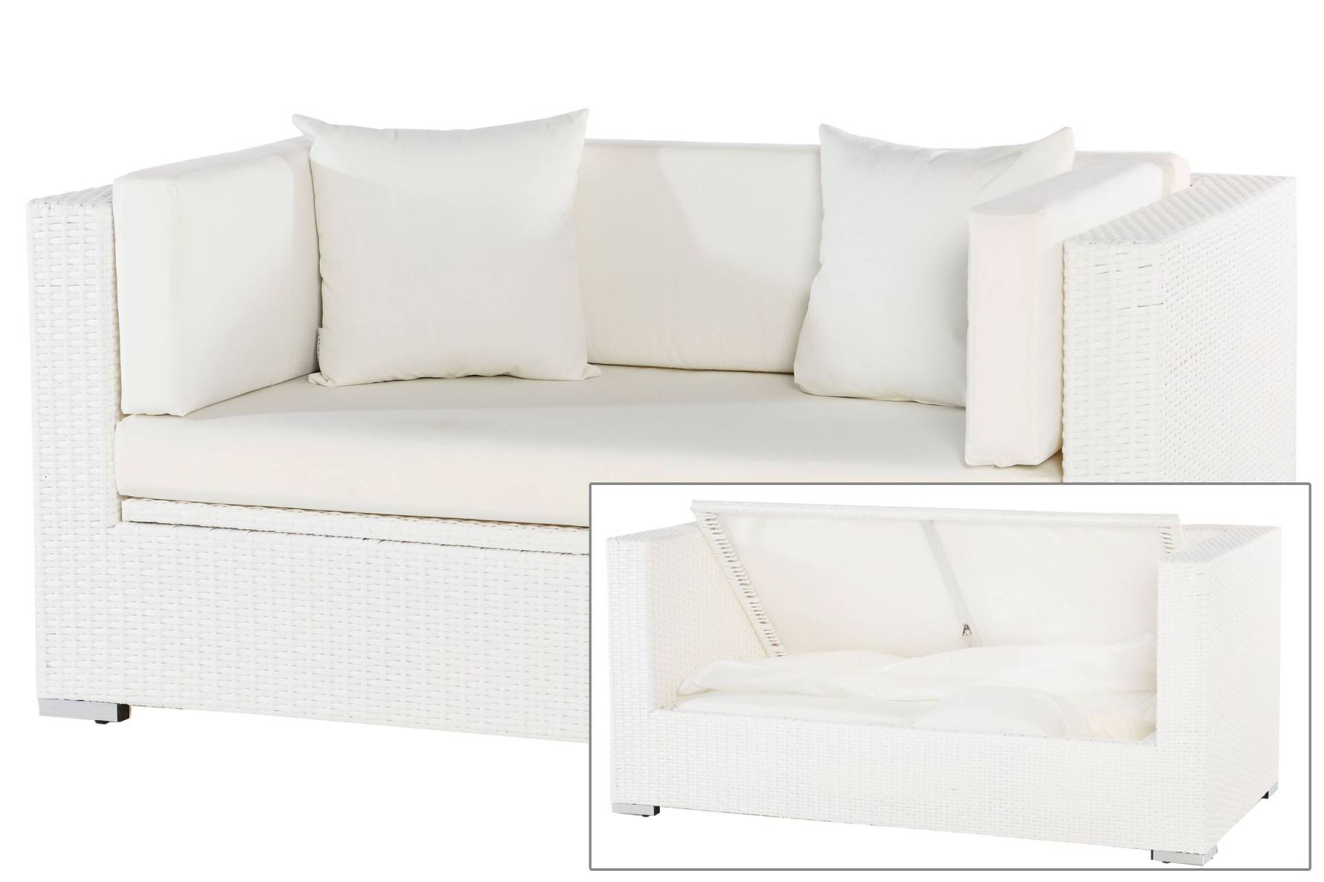 OUTFLEXX 2-Sitzer Sofa, weiß, Polyrattan, 152x85x70cm, inkl. Polster, wasserfeste Kissenbox von OUTFLEXX