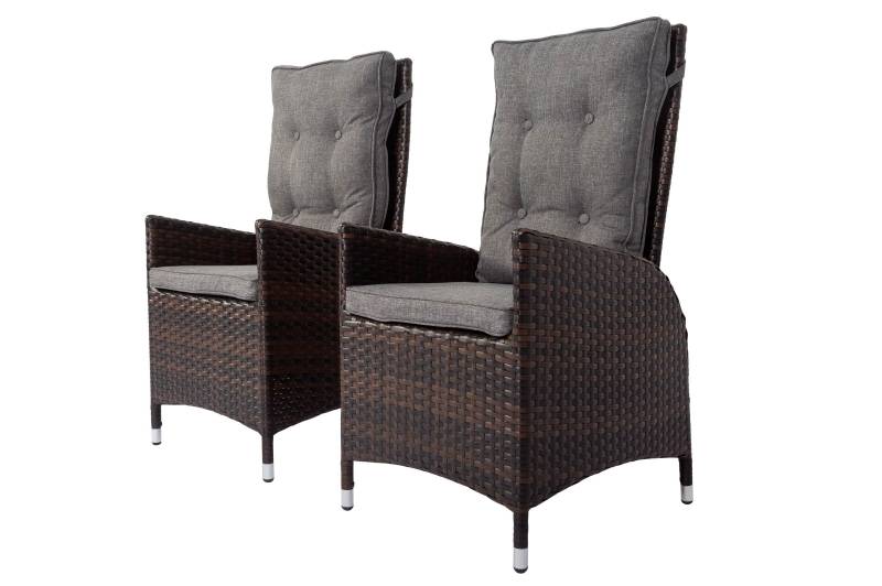 OUTFLEXX 2er Set Dining Sessel, braun marmoriert, Polyrattan, 55 x 65 x 112 cm, Rücken stufenlos verstellbar von OUTFLEXX