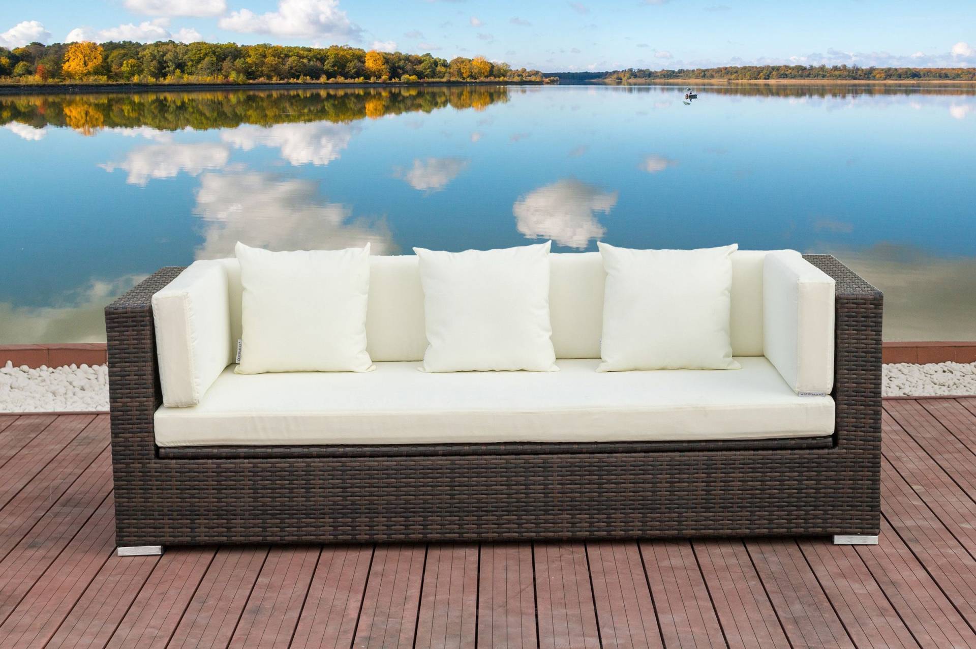 OUTFLEXX 3-Sitzer Sofa, braun marmoriert, Polyrattan, 210 x 85 x 70 cm, wasserfeste Kissenbox von OUTFLEXX