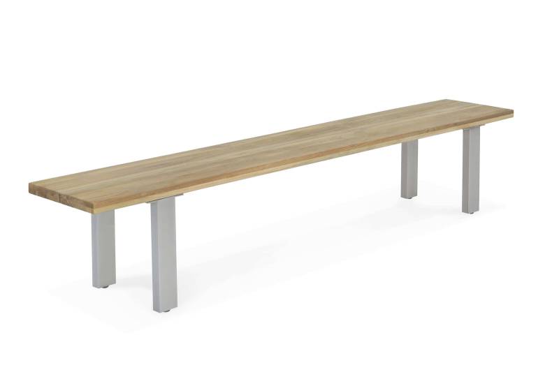 OUTFLEXX Bank, natur, Edelstahl & recycled FSC-Teak, 240x40x45cm, Baumkante von OUTFLEXX