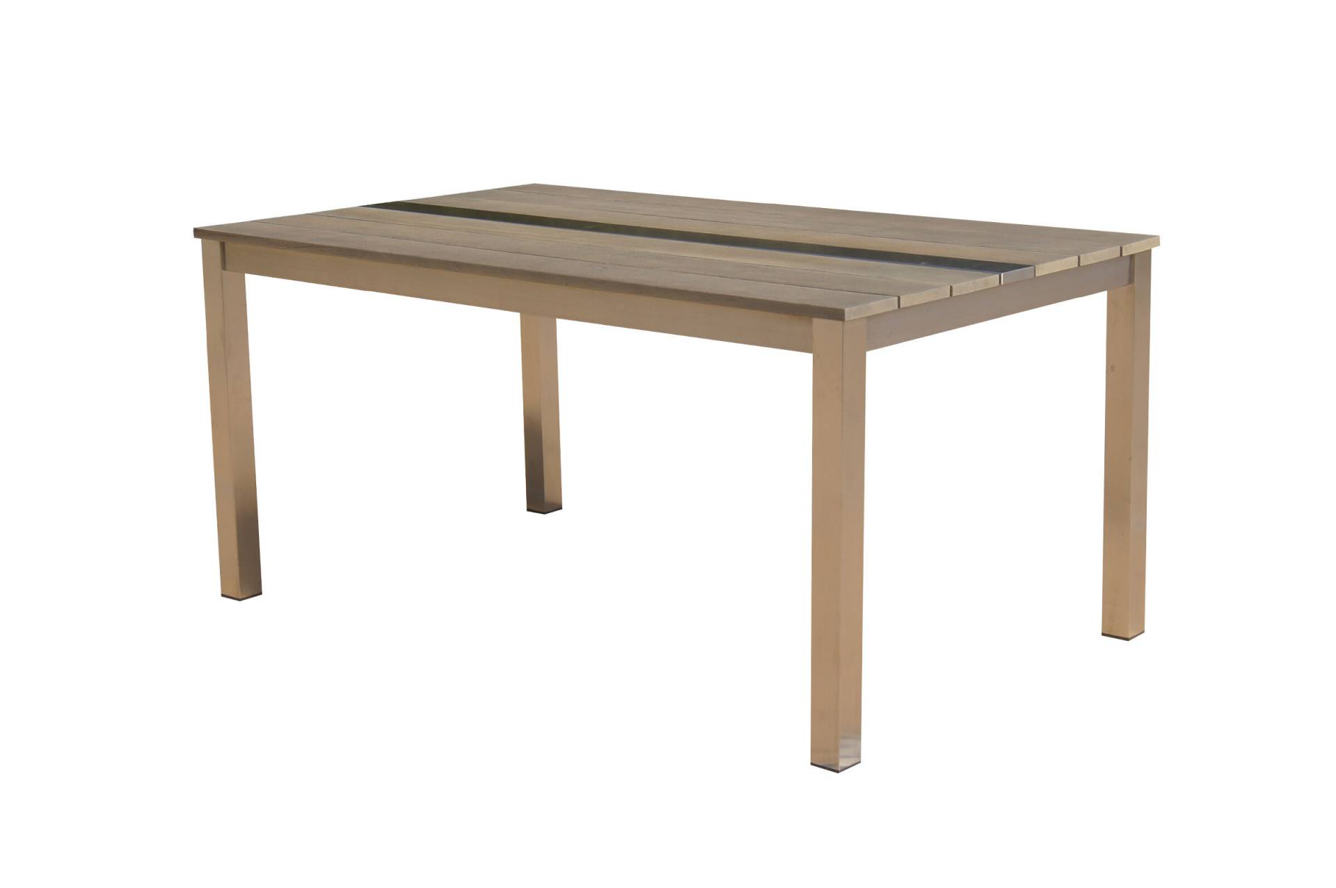 OUTFLEXX Dining Tisch, silber/natur, Edelstahl/FSC®-Teakholz, 160x95cm, Tischbeine aus Edelstahl von OUTFLEXX